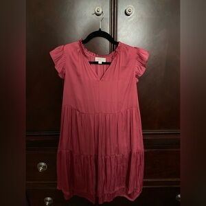LOFT Berry Ruffled Sleeve Top